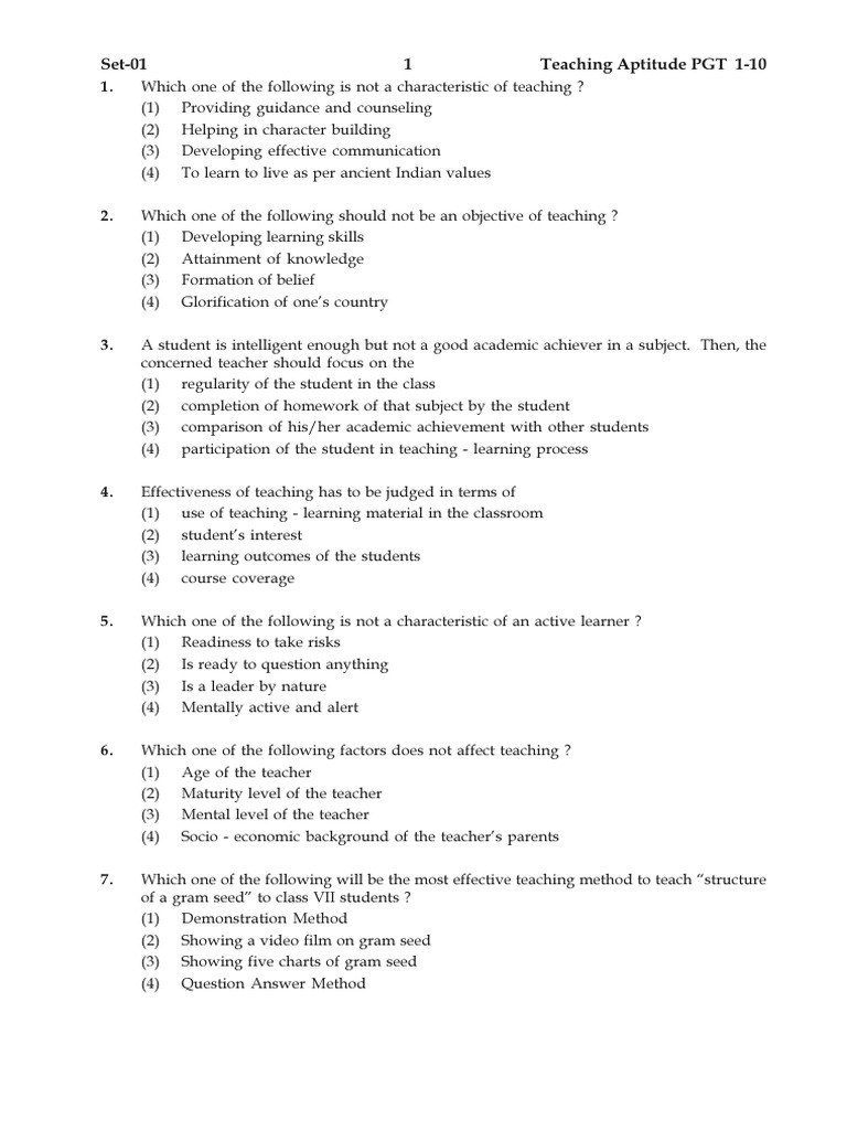 J Set 01 PGT (Direct) 041 To 050 Teaching Aptitude English | PDF ...