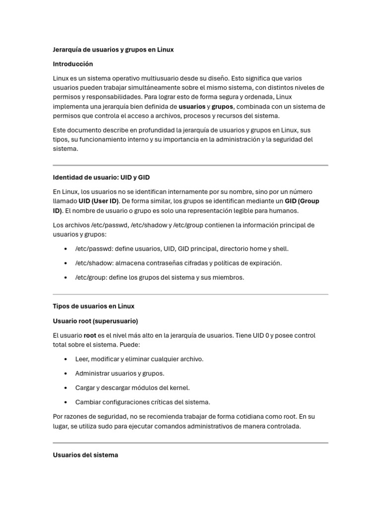 Jerarquía de Usuarios y Grupos en Linux | PDF | Usuario (informática ...