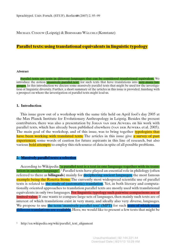 Massively Parallel Texts in Linguistic Typology | PDF | Translations ...