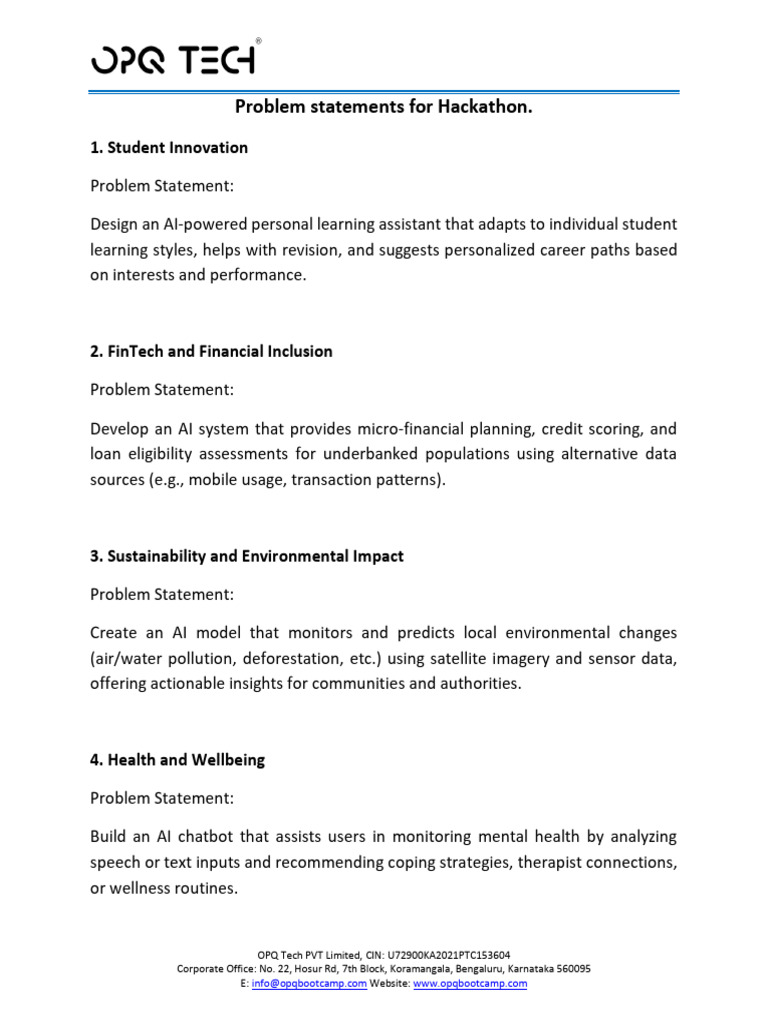 Hackathon AI Problem Statements | PDF | Artificial Intelligence ...