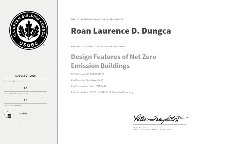 Roan Laurence Dungca USGBC 2 | PDF
