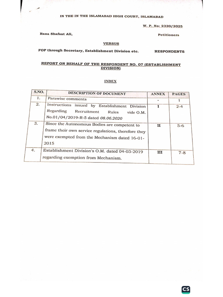 PWC (Secretary Establishment Division) | PDF