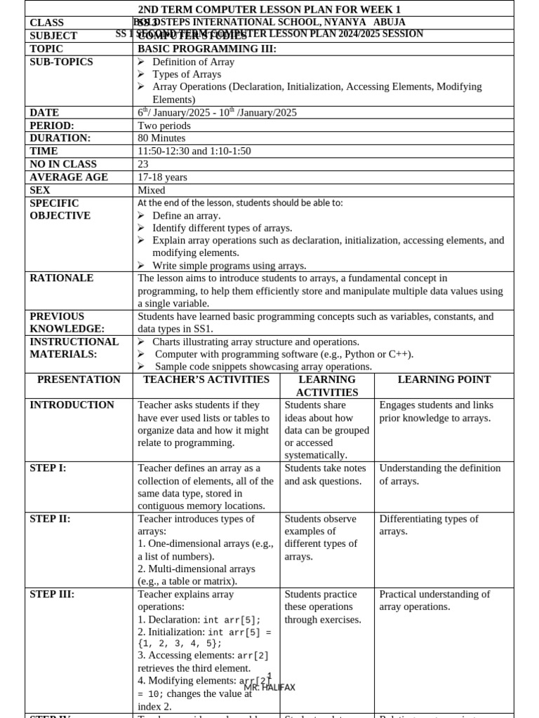 SS3 Computer Studies Lesson Plan 2024 | PDF | Spreadsheet | Computer ...