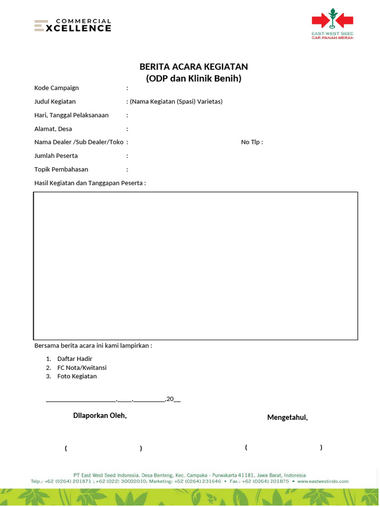 Form Report (Odp Dan Klinik Benih) | PDF