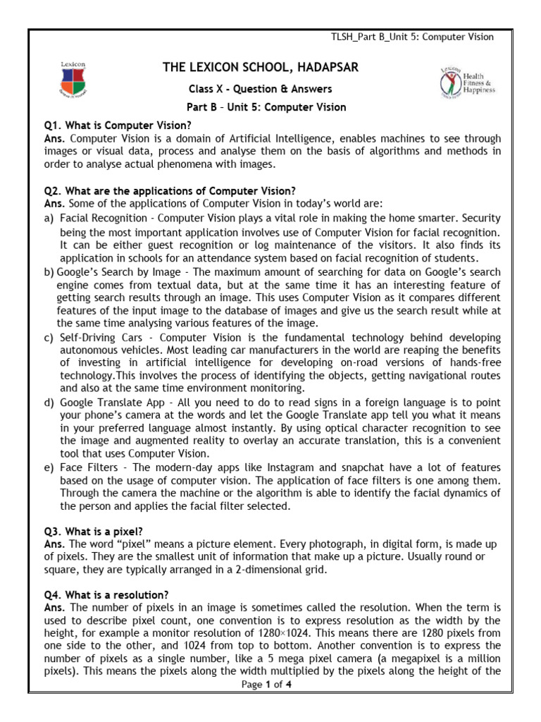 TLSH Cl-X Part B Unit 5-Computer Vision 2023-24 | PDF | Pixel | Rgb ...