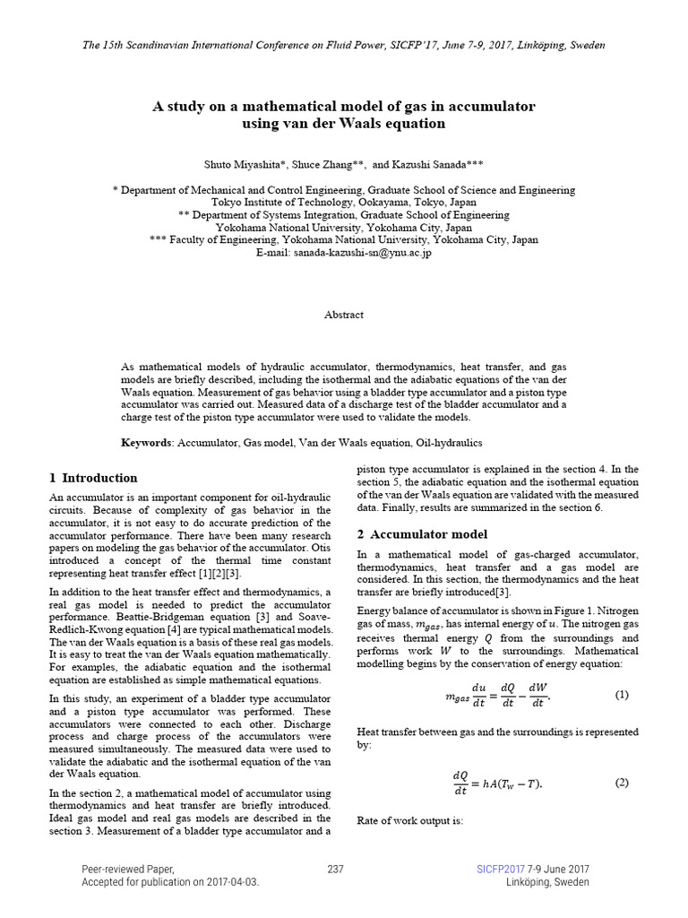 Gas Behavior in Hydraulic Accumulators | PDF | Gases | Heat