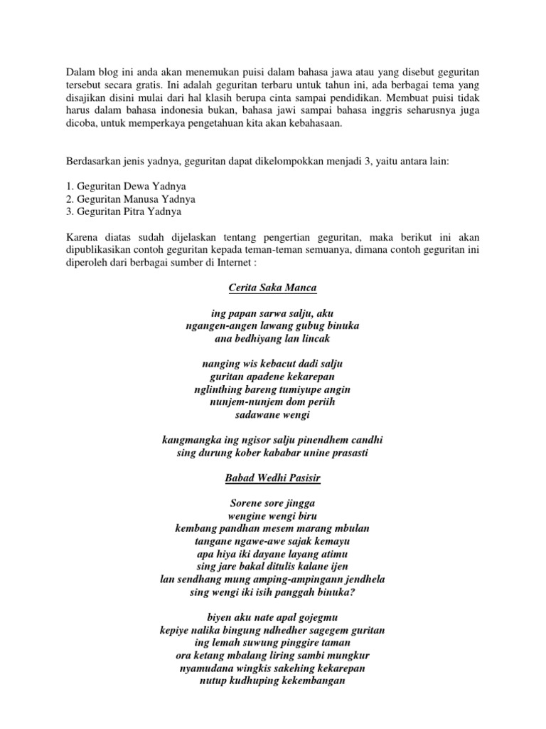 Contoh Geguritan Anak - Simak Gambar Berikut