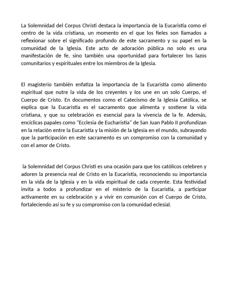 La Solemnidad Del Corpus Christi Destaca La Importancia de La ...