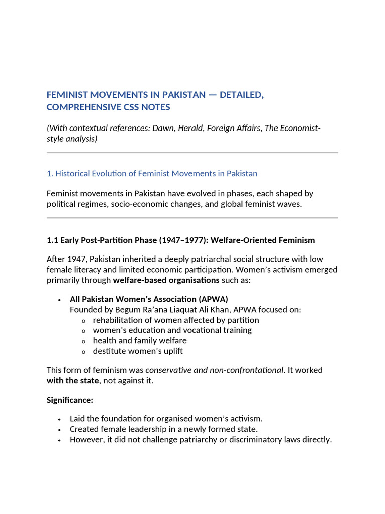 Feminist Movements in Pakistan: A Comprehensive Overview | PDF | Gender ...