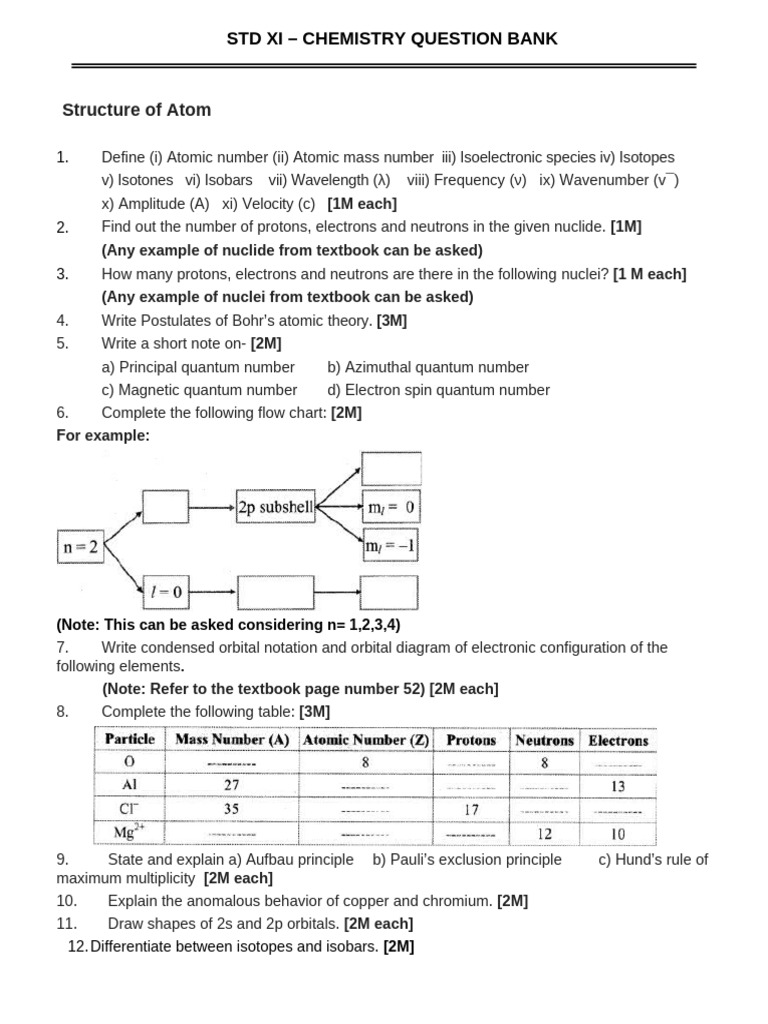 Chemistry Question Bank for Std XI | PDF | Redox | Mole (Unit)