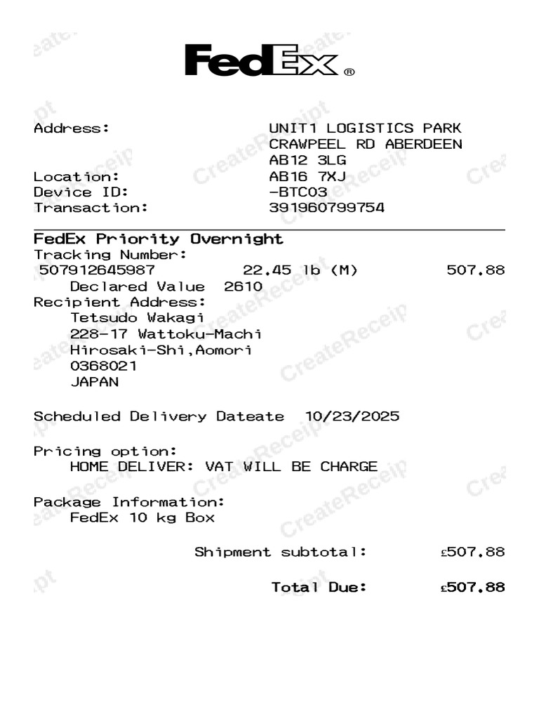 FedEx Shipment Details to Japan | PDF