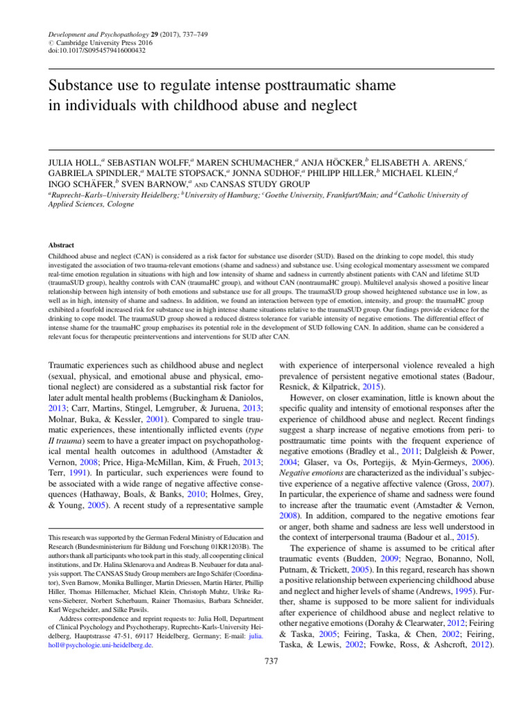 Regulating Shame and Substance Use After Abuse | PDF | Psychological ...