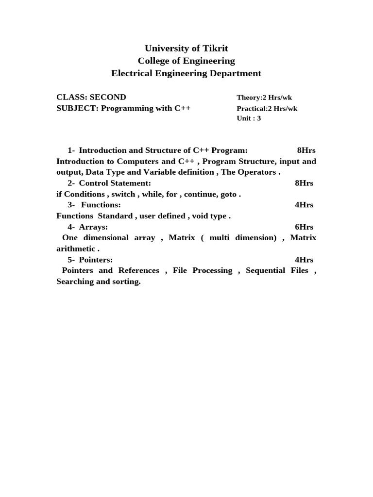 C++ Programming Course Outline | PDF