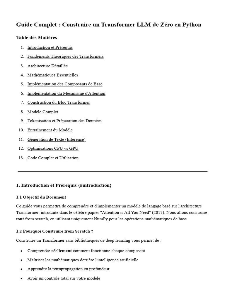 Construire un Transformer LLM en Python | PDF | Mathématiques appliqués ...