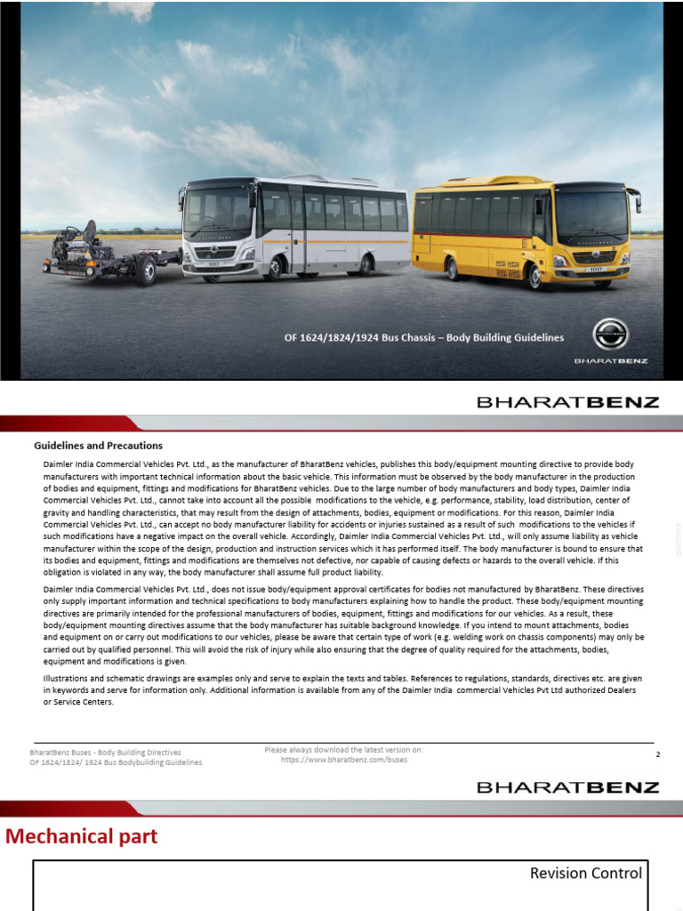BharatBenz Bus Bodybuilding Guidelines | PDF | Bus | Wheeled Vehicles