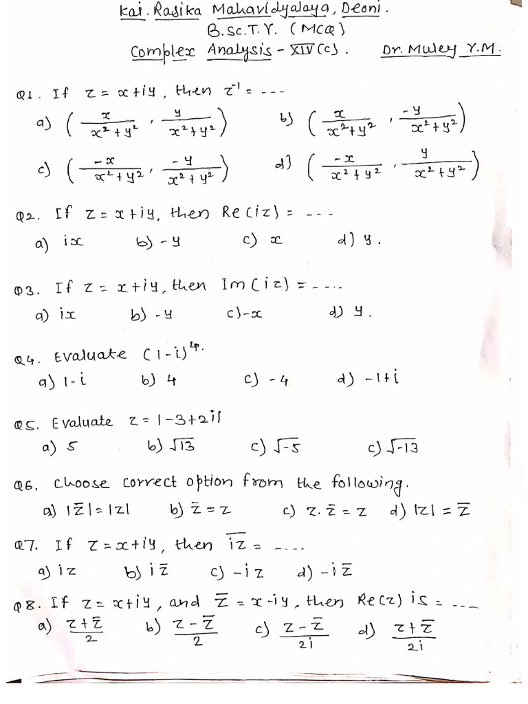 MCQ-Complex Analysis - Unit I | PDF