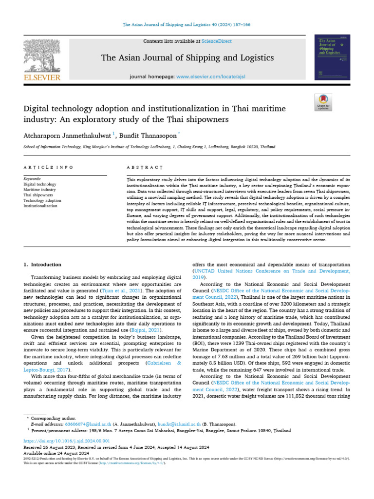 Digital Technology in Thai Maritime Industry | PDF | Sustainability ...