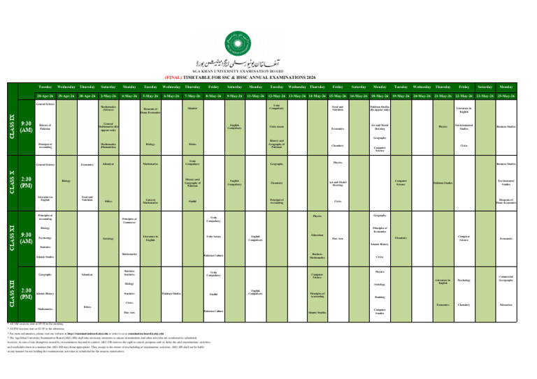 2026 SSC & HSSC Exam Timetable | PDF | Science | Liberal Arts Education