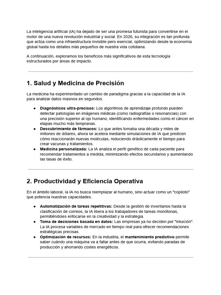 Impacto de la IA en 2026: Beneficios y Retos | PDF | Inteligencia ...