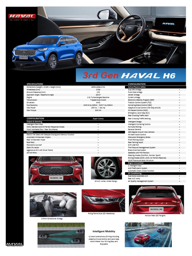 Haval H6 4x4 Spec Sheet | PDF | Four Wheel Drive | Headlamp
