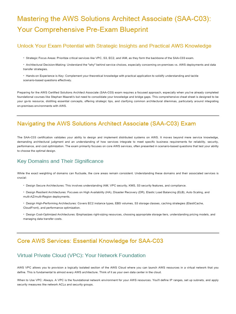 AWS Solutions Architect SAA-C03 Exam Guide | PDF | Cloud Computing ...