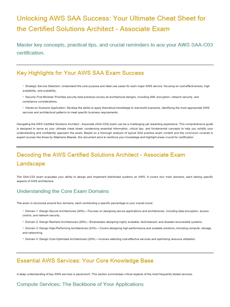 AWS SAA-C03 Exam Cheat Sheet Guide | PDF | Computer Engineering | Computing