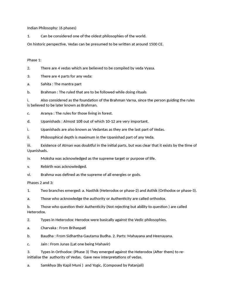 Overview of Indian Philosophy Phases PDF Indian Philosophy Vedas