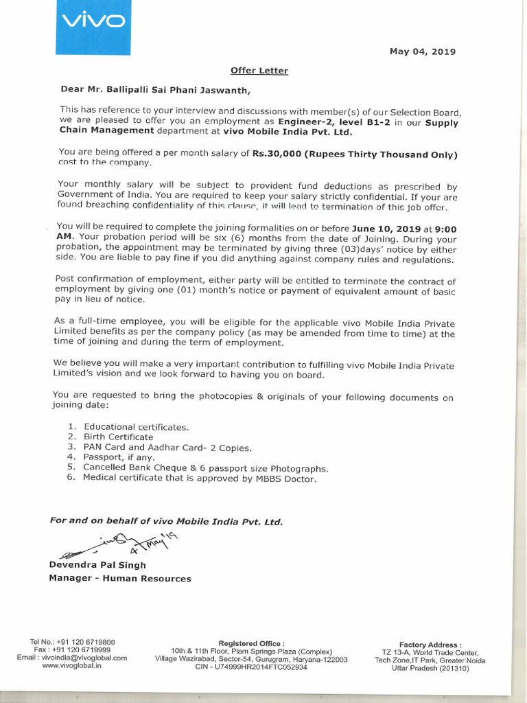 Offer Letter | PDF