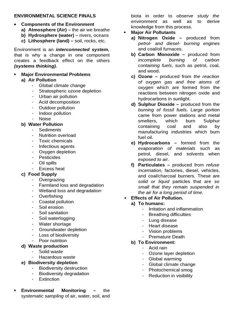 Environmental Science Final Exam Guide | PDF | Combustion | Air Pollution
