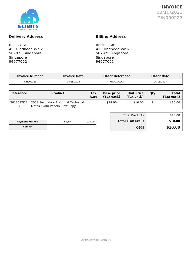Singapore Invoice for Exam Papers | PDF | Business Documents