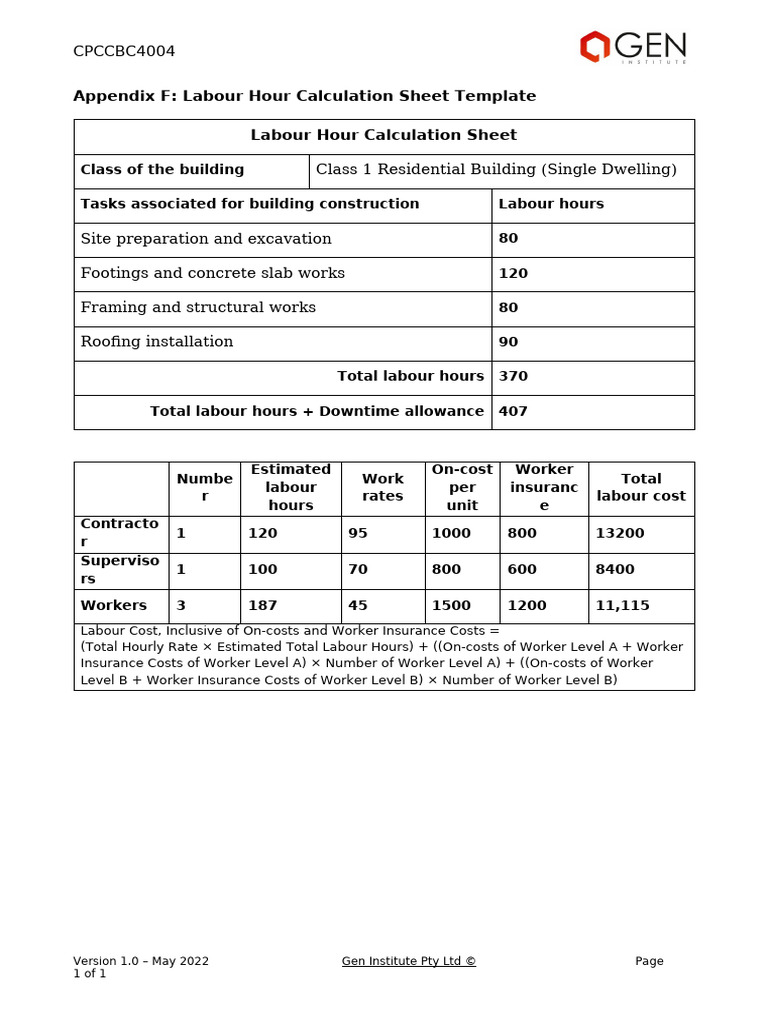 Labour Hour Calculation Template | PDF