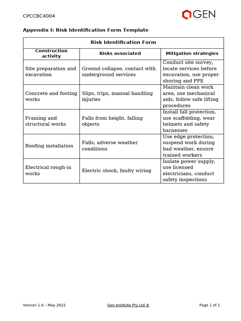 Construction Risk Identification Template | PDF