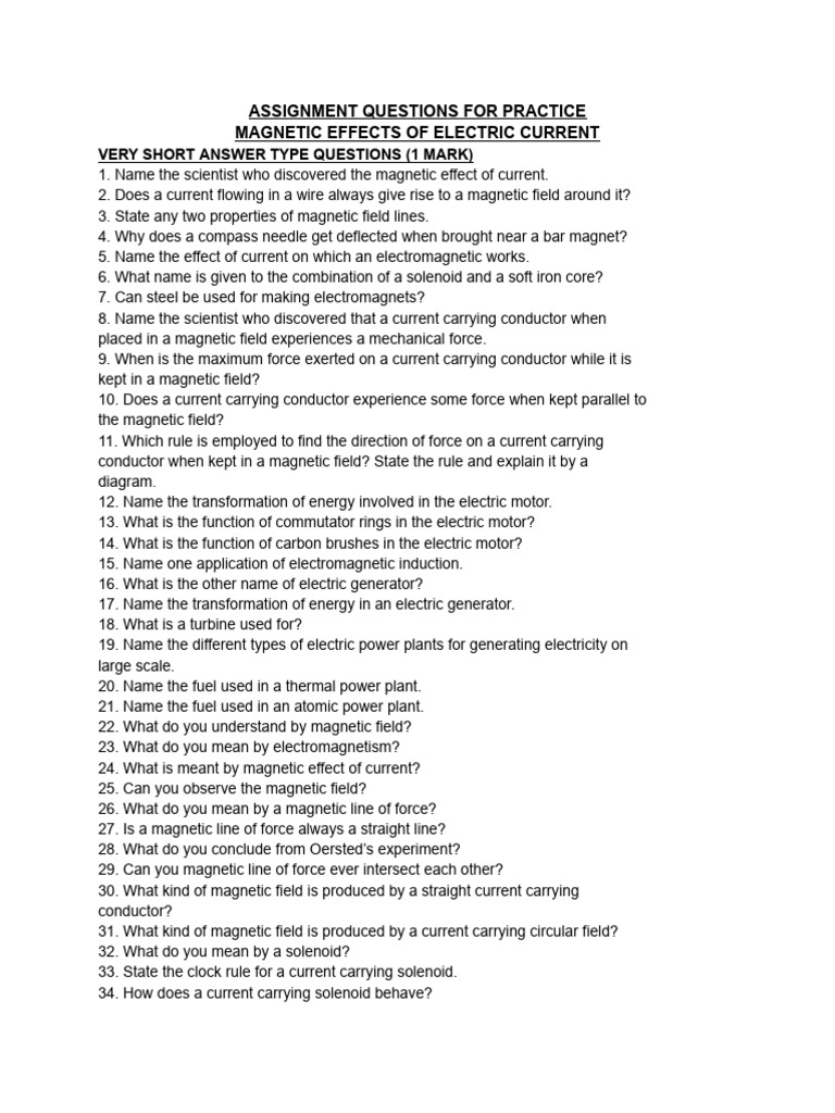 Questions on Magnetic Effects of Current | PDF | Electromagnetic ...