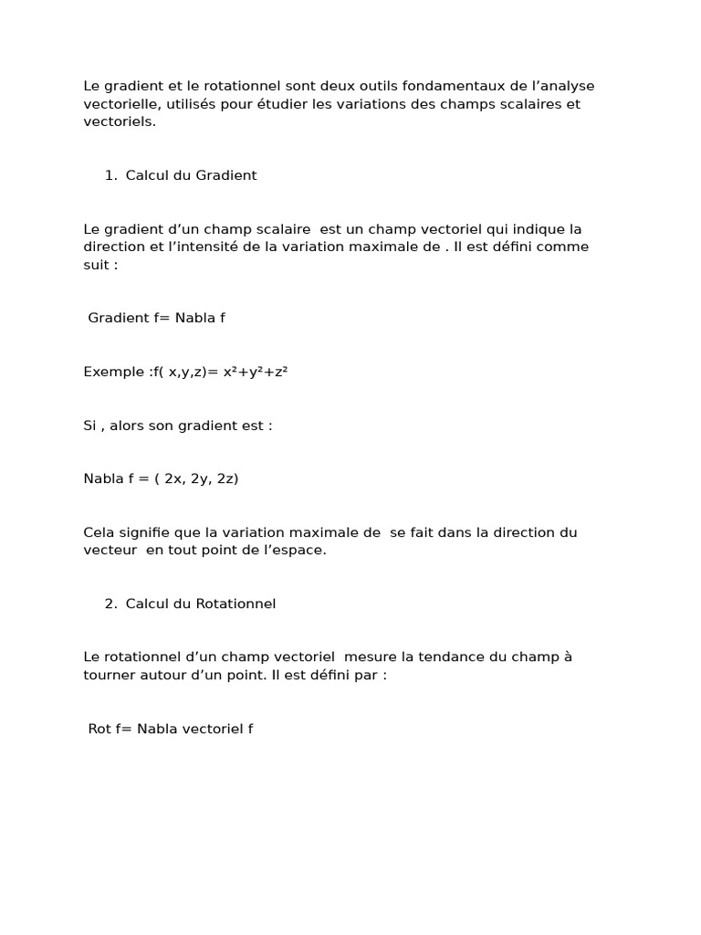 Gradient et Rotationnel en Analyse Vectorielle | PDF