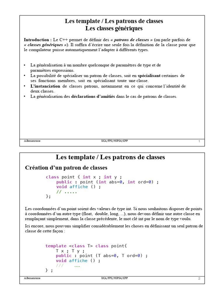 Introduction aux patrons de classes en C++ | PDF | C ++ | Programmation ...