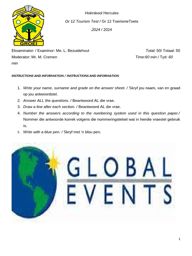 GR 12 Term 1 Test | PDF