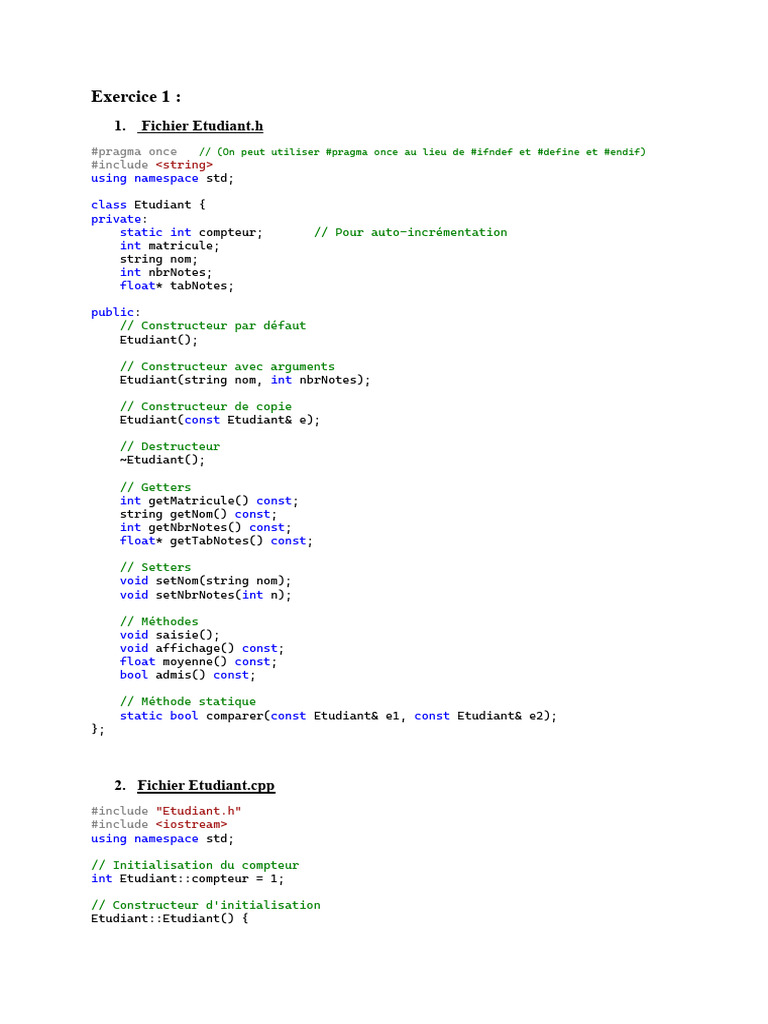 Classe Etudiant en C++ : Gestion des notes | PDF | Programmation ...