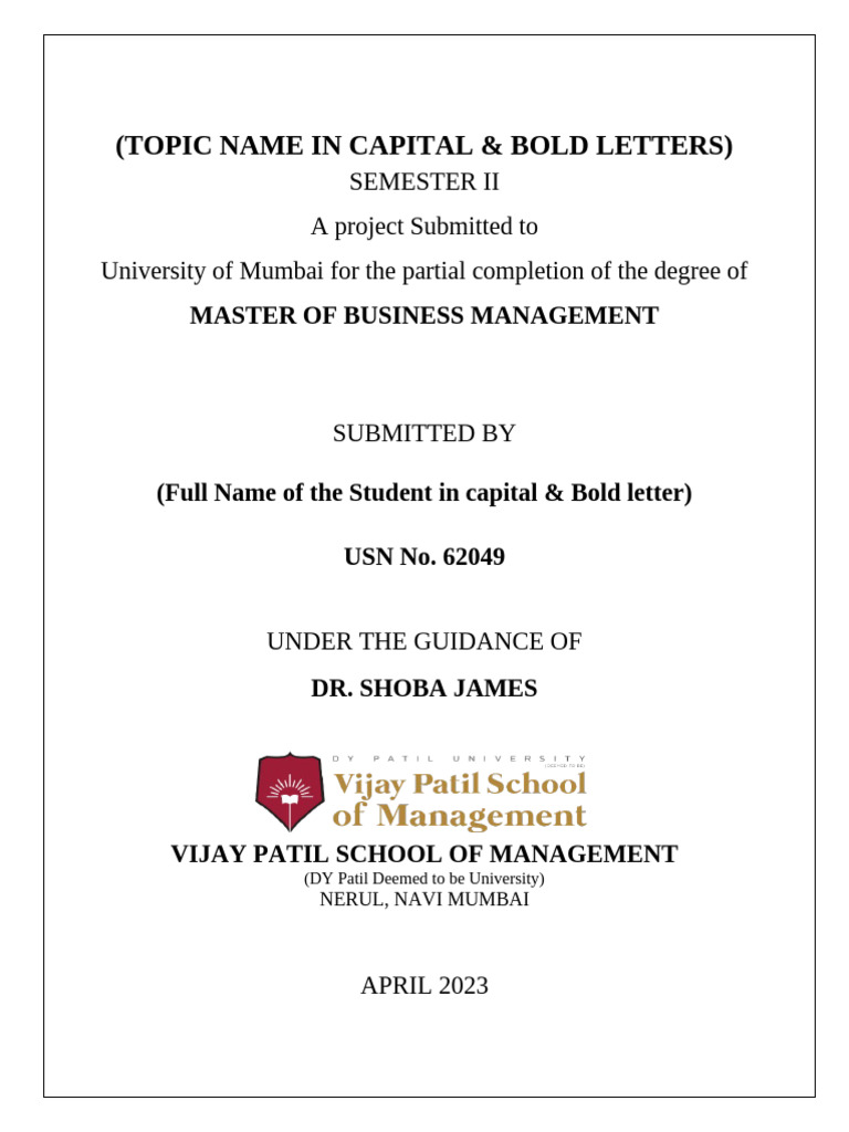 1 Mba Project First Page - 1 | PDF