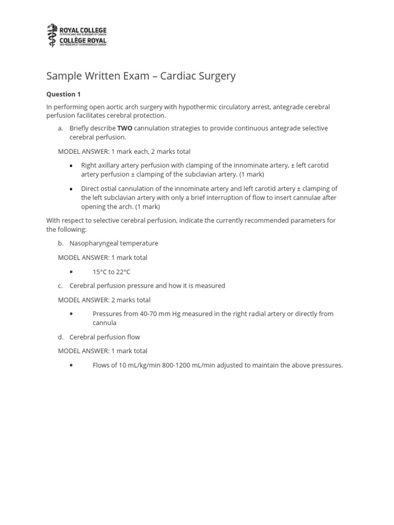 Cardiac Surgery Saq Sample Exam e | PDF | Angiology | Medical Specialties