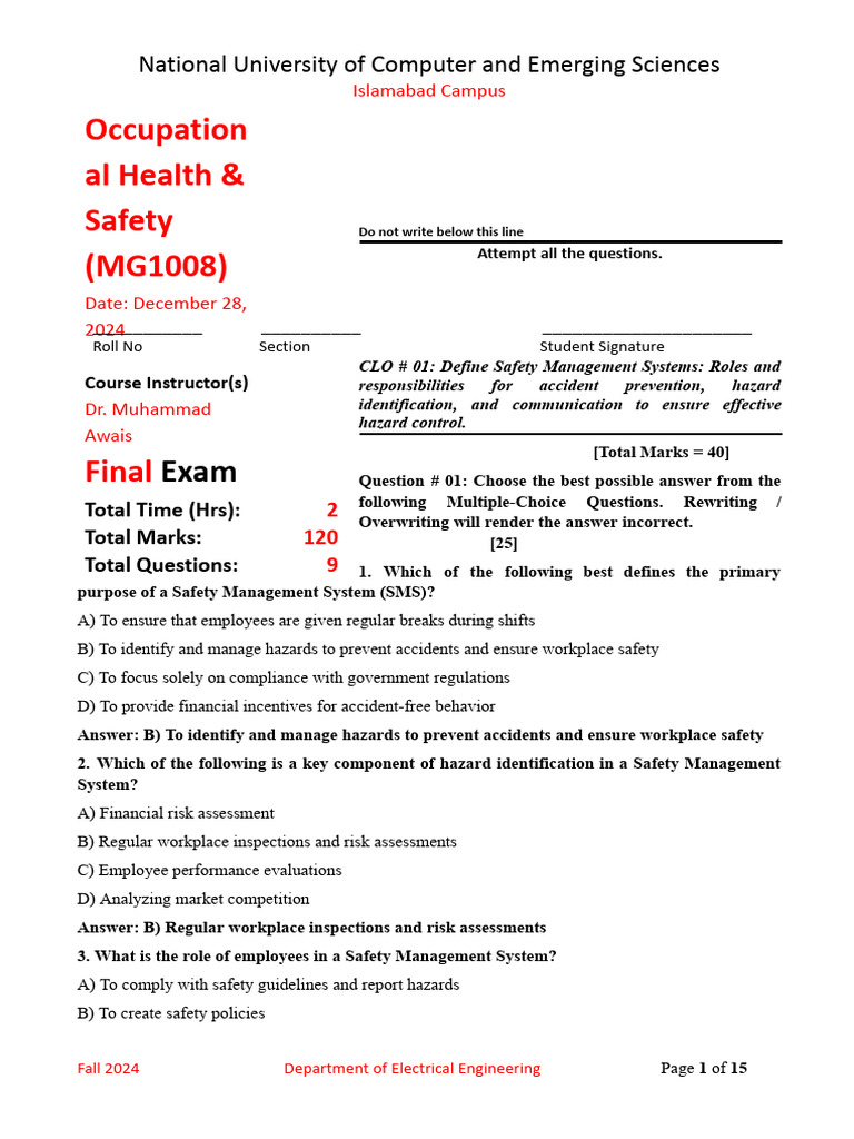 Safety Management Systems Exam Guide | PDF | Occupational Safety And ...