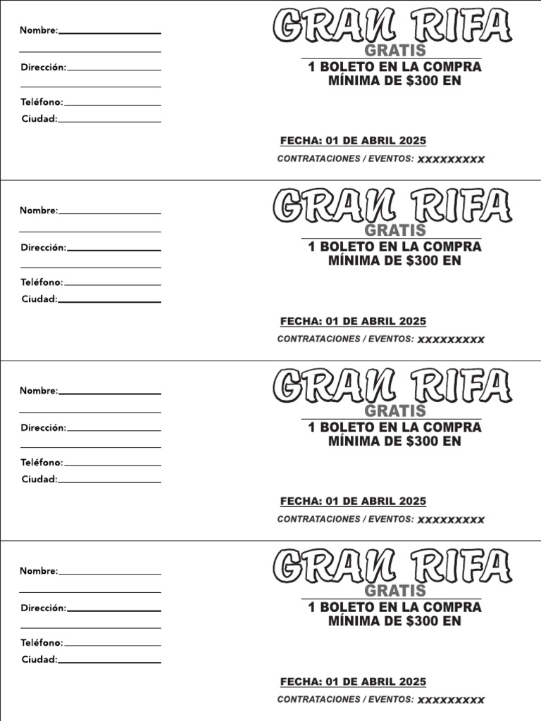 Rifa Gratis con Compra Mínima de $300 | PDF