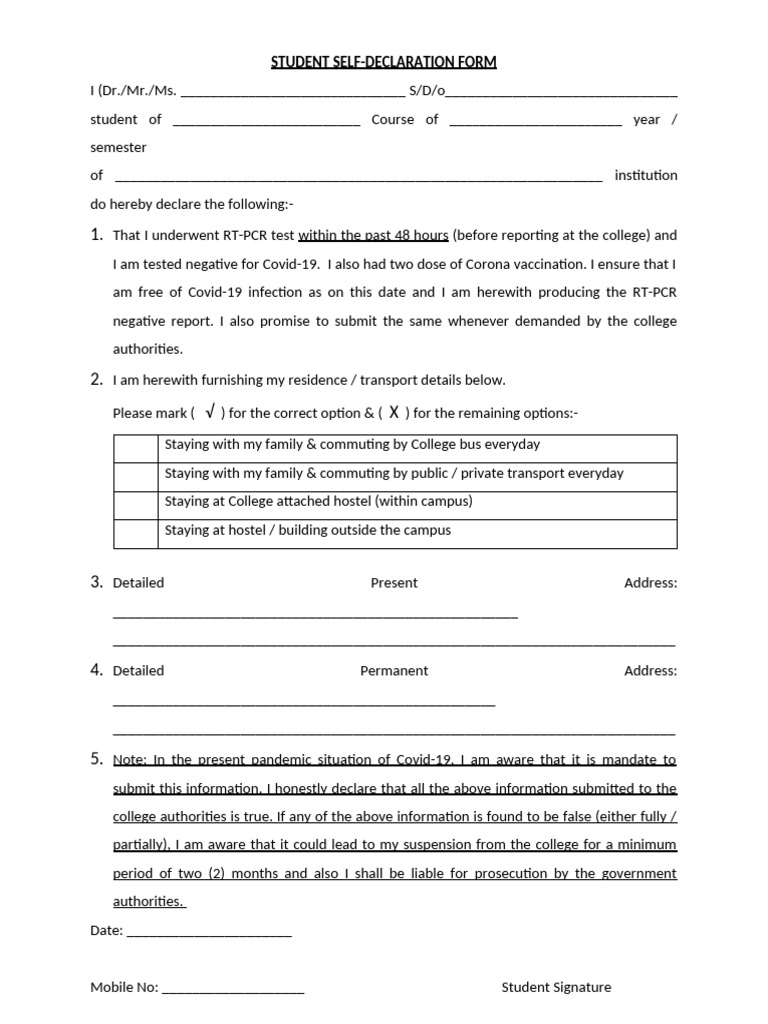 69B-Annexure - Slef-Declaration by Student - 15.1.22 (2) | PDF