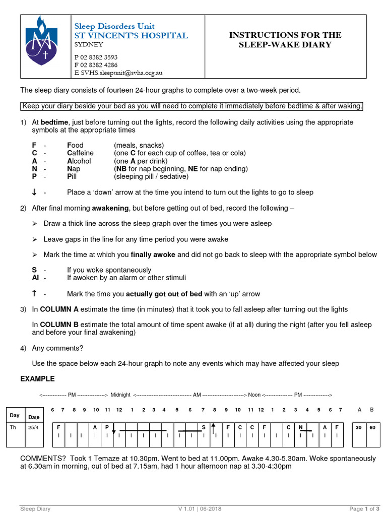 Sleep-Wake Diary Instructions | PDF | Sleep | Determinants Of Health