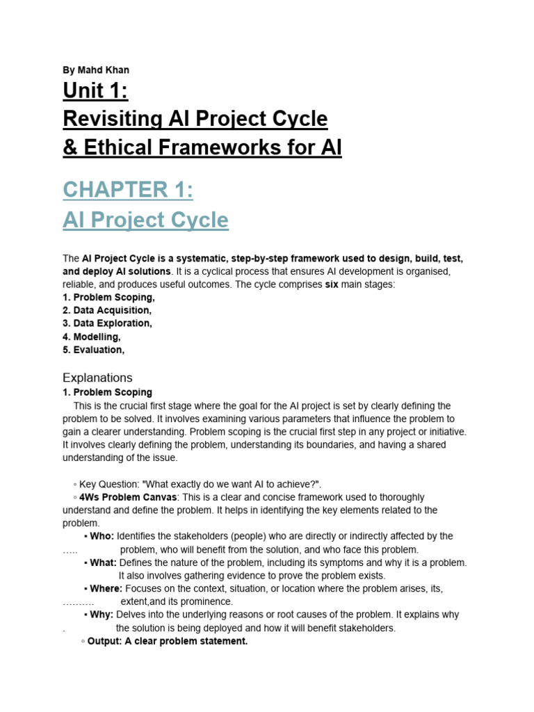 AI Project Cycle and Ethical Frameworks | PDF | Artificial Intelligence ...