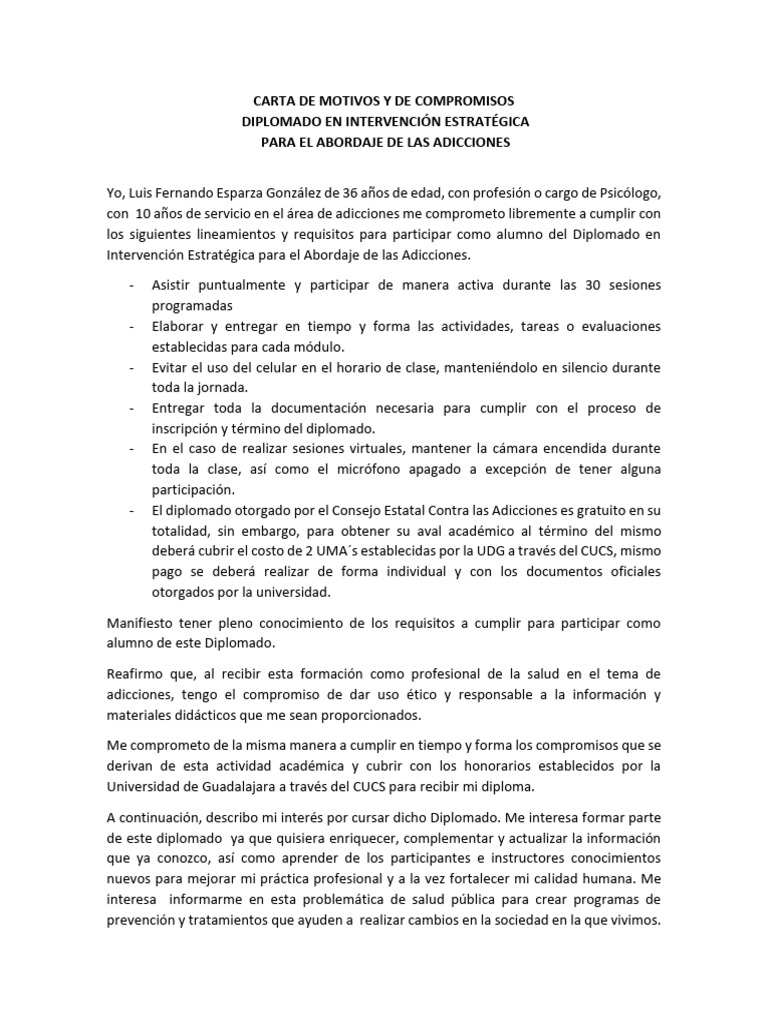 Carta de Motivos y Compromiso | PDF