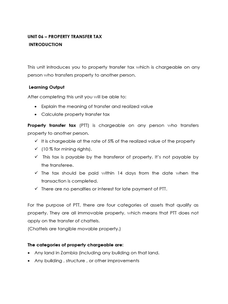 UNIT 06 TRANSFER TAX | PDF | Property | Property Tax