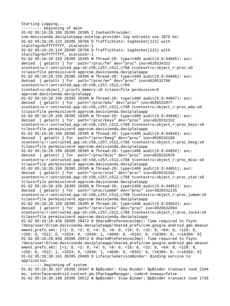 Davivienda App Logging and Errors | PDF | Android (Operating System ...