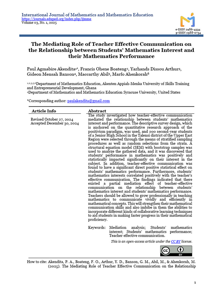 Teacher Communication's Impact on Math Performance | PDF | Factor ...