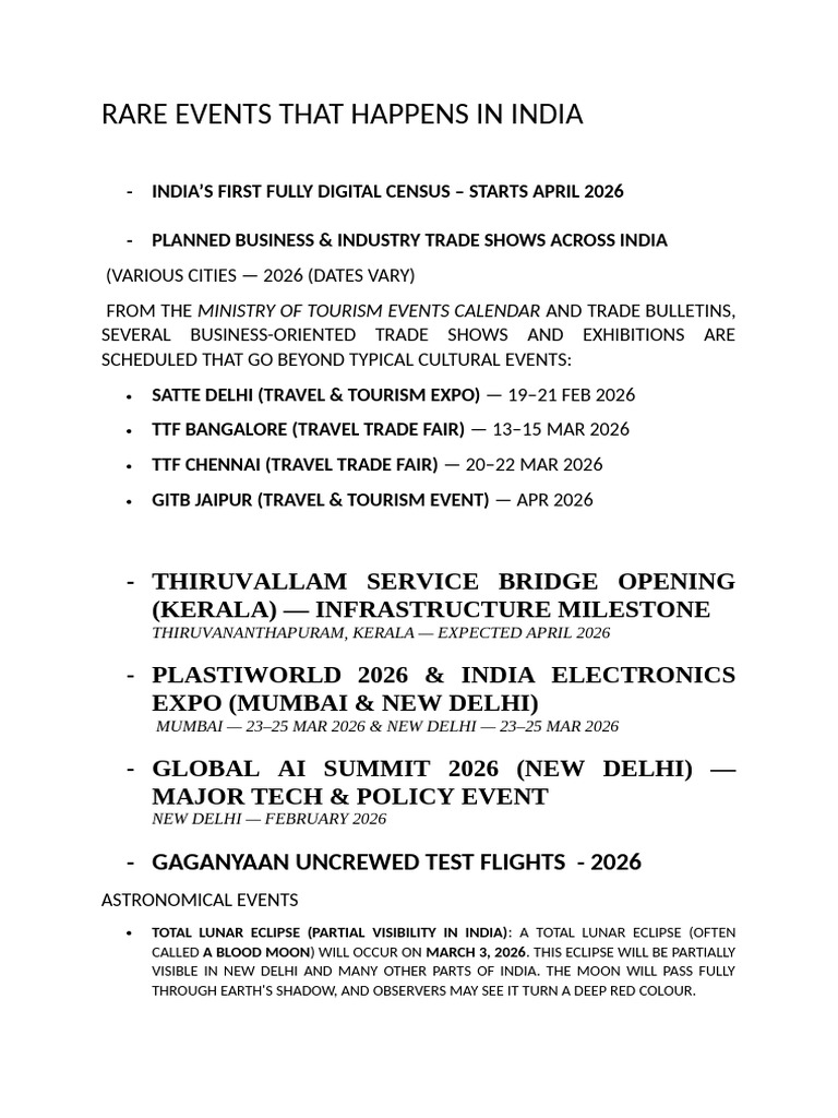 Upcoming Rare Events in India 2026 | PDF