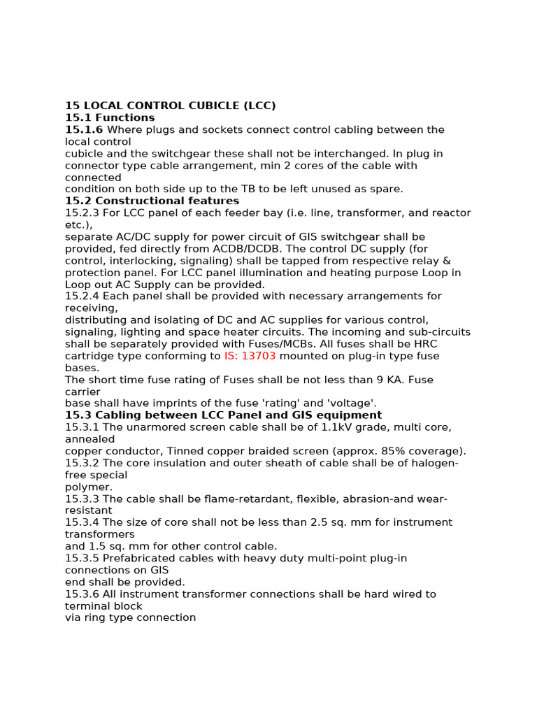 Local Control Cubicle Specifications | PDF